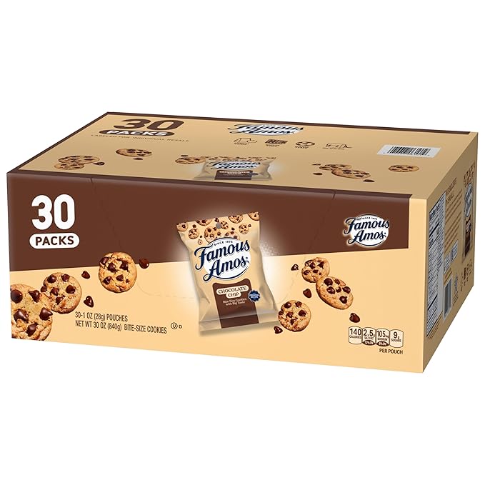 Famous Amos Original Recipe Chocolate Chip Bite-Size Cookies, 30 Pack Box, 30 oz