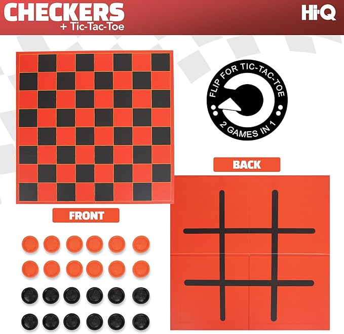 HI-Q Checkers & Tic-Tac-Toe Board Game for Kids: Unleash The Fun with Interlocking Pieces & Foldable Design