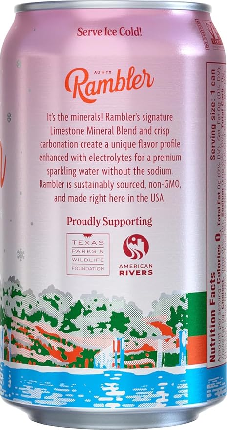 AUTX RAMBLER Sparkling Water, Texas Limestone Mineral Blend, Cranberry Flavor, Limited Edition, 12-Ounce Cans, Three 8-Packs (24 Cans)