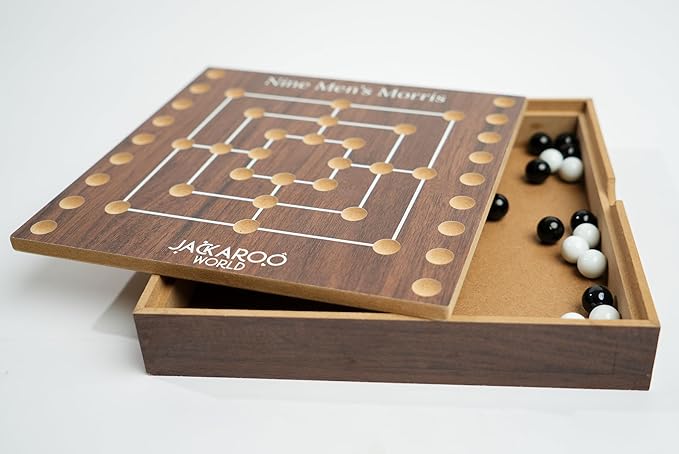 Nine Mens Morris Board Game - 2 Player Games Ancient Rome Game - Marble Strategy Game Wooden Tic Tac Teo Game Mill - Wooden Board Game for Men & Woman Marbles Games for Adults (Walnut)
