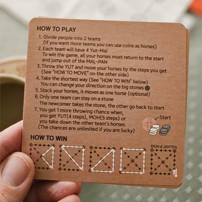 Giftable YUTNORI(Portable Board Game), Traditional Korean Party Game (with Unique Dice), Korean Folk Game YUNNORI, 2~4Teams, 15min, Strategy & Luck, Fast Pace, 6+yr, Mini Board Game