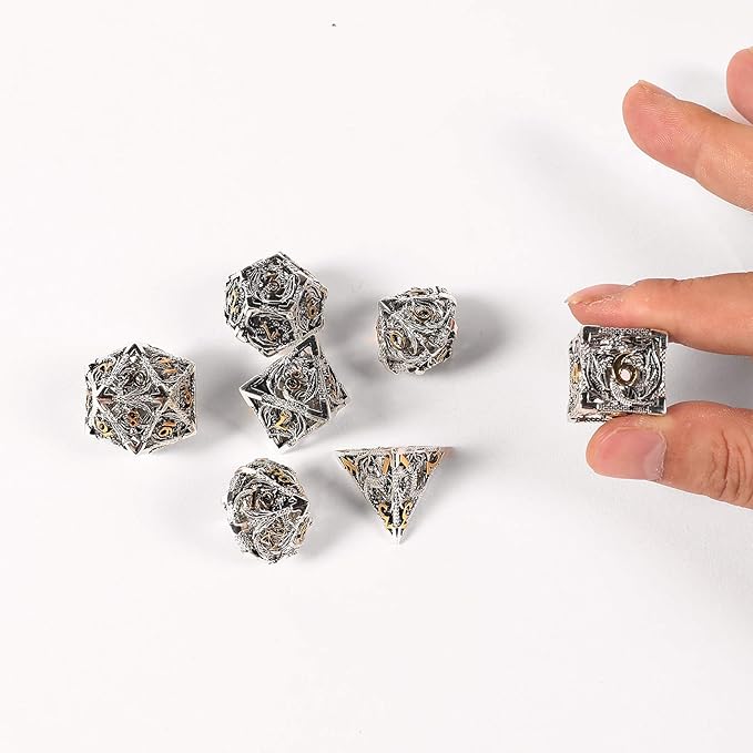 AncientDeer 7pcs Metal Dice Set D&D, Unique New Dragon Pattern DND Metal Dice Set, Used for Dungeons and Dragons Role Playing Game(RPG),MTG,Pathfinder,Table Game,Board Games
