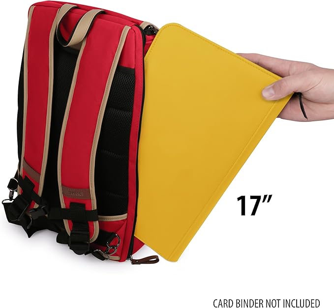 ENHANCE Designer Edition TCG Backpack - MTG Deck Bag Card Binder Space, TCG Deck Box Storage, MTG Playmat Holder - Card Storage Compatible with Magic the Gathering, Pokemon, Lorcana (Canvas Red)