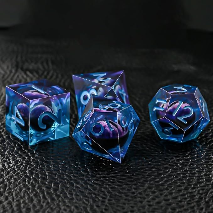 Resin Dice Set, Resin Edge Sharp for Dungeons & Dragons RPG, MTG Board Games with Gift Box (Purple and Blue Longan)