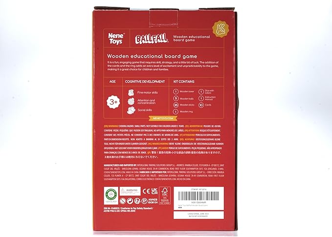 Nene Toys BALLFALL Jumbo โ Montessori Wooden Board Game for Kids 3 4 5 6 Years โ Colorful Sticks, Dice & Cards โ Fine Motor Skills Toy, Math & Counting Game โ Educational Gift for Boys Girls Ages 3-9