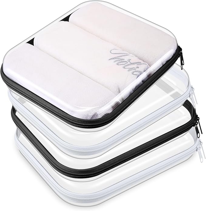 Hoolerry 4 Pcs Hard Clear Zipper Case Transparent Cases for Snacks Makeup Bag Plastic Storage Box Containers for Building Blocks, Puzzles, Cosmetics(Black and White,9.8 x 7.9 x 2 in)