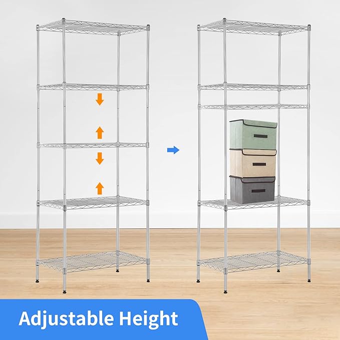 Wire Shelving Unit Metal Shelf Organizer Heavy Duty Wire Rack Storage Unit Rack Utility for Bathroom Office Kitchen (Chrome, 14" D x 24" W x 60" H)
