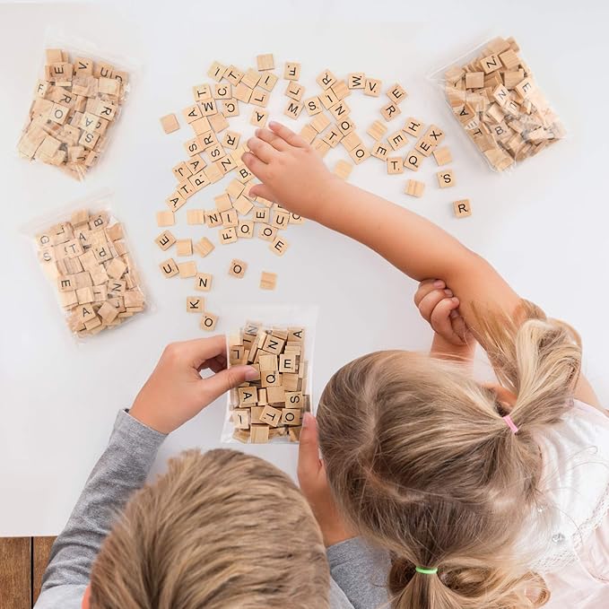 Magicfly 1000 Pcs Scrabble Tiles, Wooden Letter Tiles, A-Z Capital Letters for Crafts, Spelling,Scrabble Crossword Game