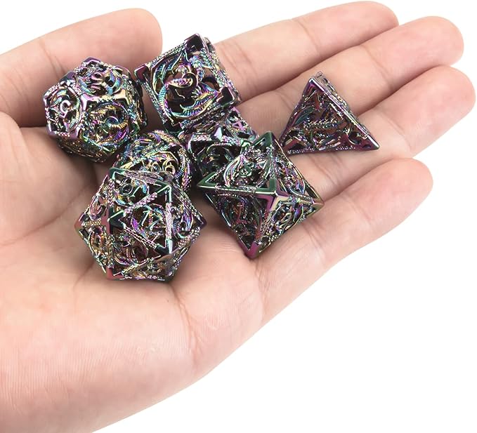 DND Dice,Hollow D&D Metal Dice,Dungeons and Dragons Dice Set with Gift Box,7 PCs Steampunk Polyhedral Dice Games Set for RPG,MTG,Pathfinder,