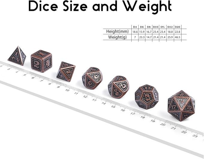 DNDND Metal Dice Set Dragon Scale 7 PCS Polyhedral Metallic Die with Gift Metal Case for DND Dungeons and Dragons D&D (Ancient Copper)
