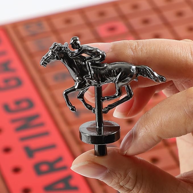21 inches Horse Race Board Game Racing Game Solid Wood with 11 Luxurious Durable Classic Metal Horses Finish Line Horse Racing Game with 4 Dice and 2 Boxes of Cards (Shallow Walnuts)…