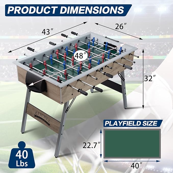 48in Foosball Table, Competition Sized Soccer Table w/ 2 Balls, 2 Cup Holders 2x4ft for Kids, Adults, Suit for 4 Players, Football Table for Home, Game Room, Arcade