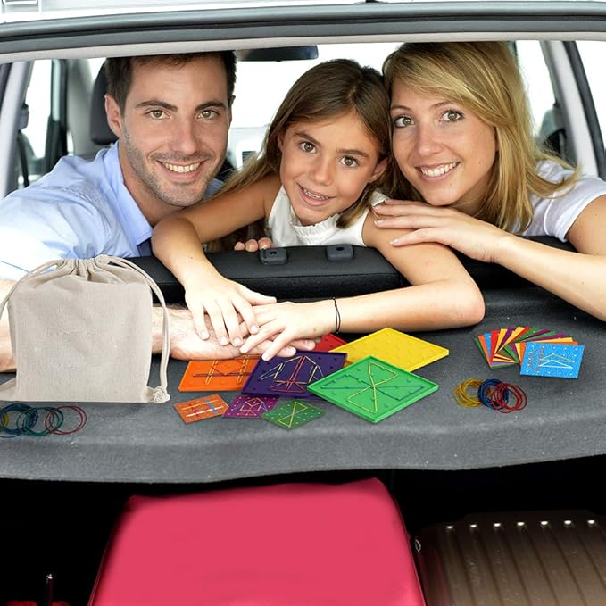 6 Pack Double-Sided Geoboard Mathematical Manipulative Material Array Block Geo Board, Educational Toy for Kids with Rubber Bands and 15pcs Pattern Card, STEM Shape Puzzle Brain Teaser Toy, 5x5 Inch