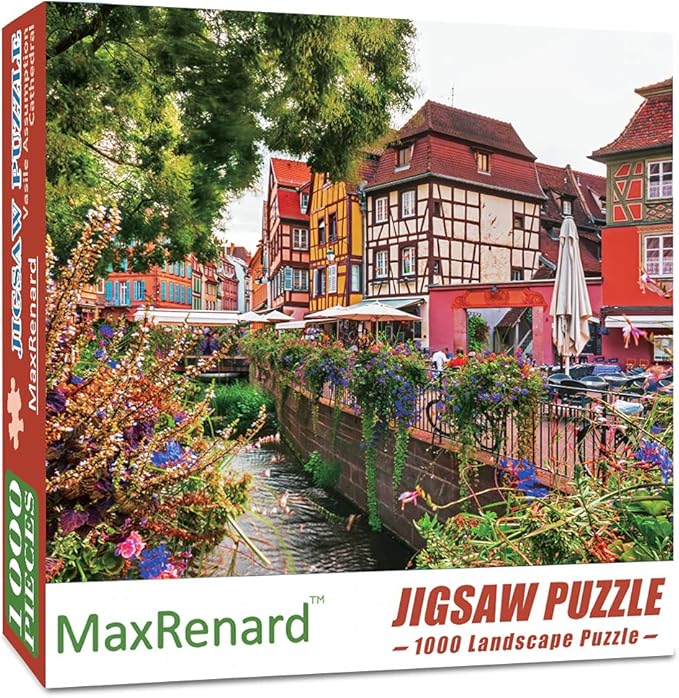 MaxRenard 1000 Pieces Jigsaw Puzzle for Adults Colmar Town Colorful Landscape Challenge Game Decompression Toy Home Wall Decoration