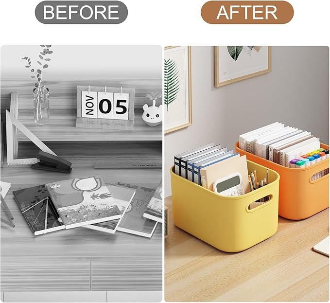 8 Pack Colorful Storage Bins with Lids Stackable Storage Container for Organizing, Storage Boxes with Handle for Shelves, Cute Storage Bin for Craft, Snacks, 9.85x6.9x5.7 inch