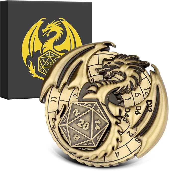 DND Dice Set, 7-in-1 Fingertip Gyro Metallic DND Dice, DND Starter Set, Dragon Dice for DND Dice Set, D&D Gifts with Gift Box, Role Playing Game Board Game Accessories, Bronze