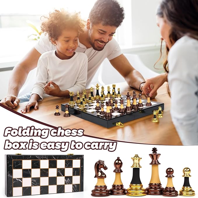15" Acrylic Chess Sets for Adults Kids with Zinc Alloy + Acrylic Chess Pieces & Portable Folding Wooden Chess Board Travel Tournament Chess Set Strategy Board Game Gift – Chessmen