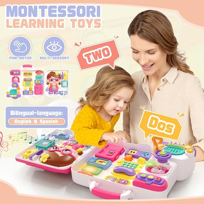 Musical Busy Board Montessori Toys for Toddler 1-3, Early Educational Montessori Toy for 1 2 3 year old Girls, Developmental Toy for 12-18 Month Age, Birthday Gifts Toys for 1+ Year Old Girls