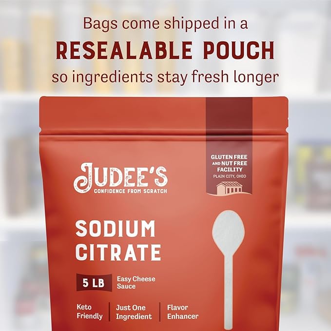 Judee’s Sodium Citrate 5 lb - Non-GMO, Keto-Friendly - Gluten-Free & Nut-Free for Molecular Gastronomy Cooking - Emulsifier for Cheese Sauce - Serves as Preservative - Sodium Citrate Food Grade