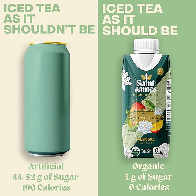 Saint James Iced Tea x The White Lotus Limited Edition - Organic Black Tea - Non-GMO, Gluten Free, Zero Calorie, Zero Sugar - Mango, 12 Pack (16.9 fl oz each)