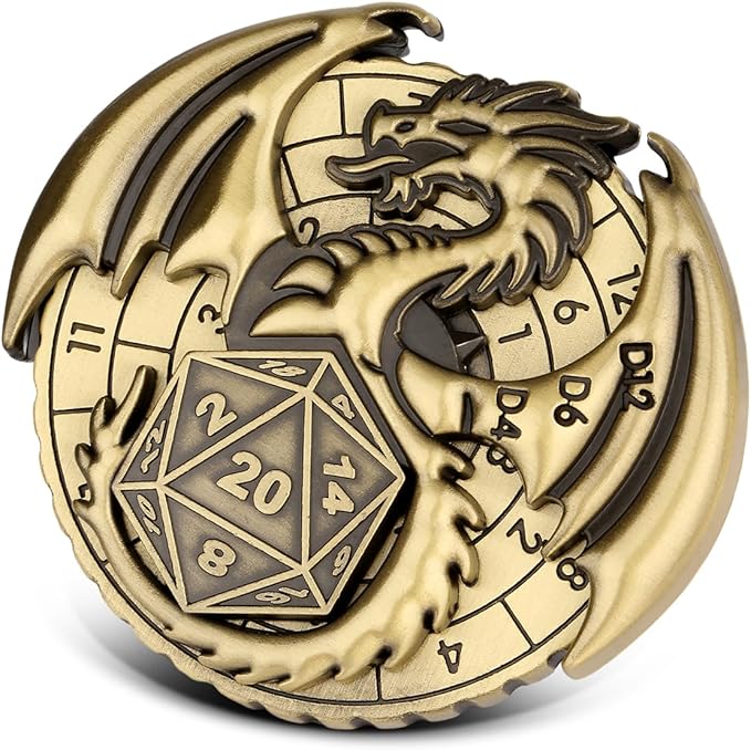 DND Dice Set, 7-in-1 Fingertip Gyro Metallic DND Dice, DND Starter Set, Dragon Dice for DND Dice Set, D&D Gifts with Gift Box, Role Playing Game Board Game Accessories, Bronze