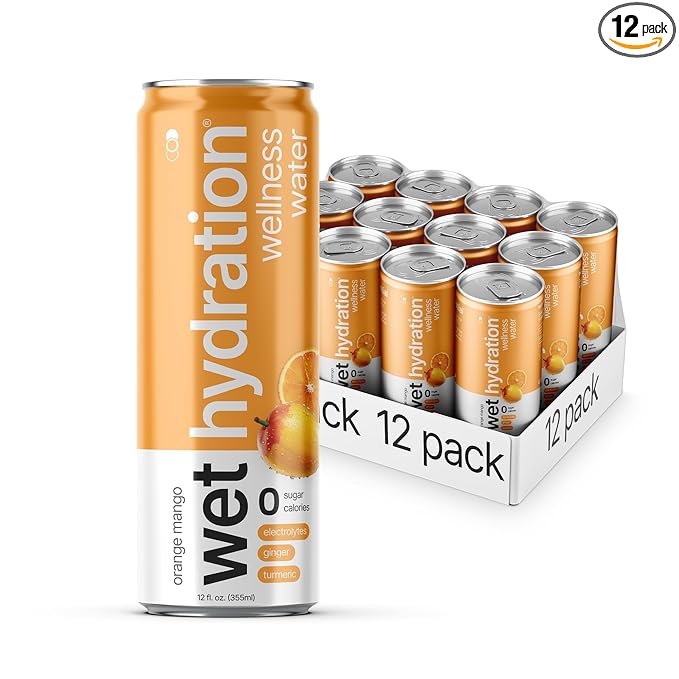 Wet Hydration - Functional Hydration Beverage - Flavored Water, Sugar-Free, Gluten-Free, No Artificial Ingredients (Orange Mango Ginger Turmeric)