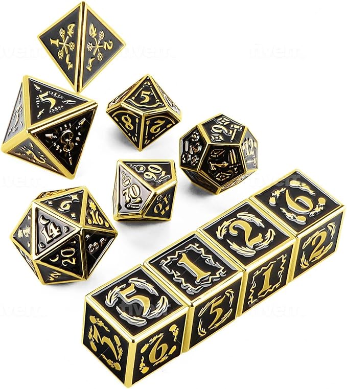Metal Dice Set Collection for DND and All TRPG Games (Nightwatch, Gold 10 Set)