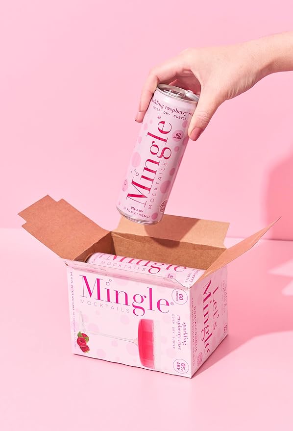 Mingle Mocktails Sparkling Raspberry Rose, Premium Non-Alcoholic Drinks, Refreshing Pre-Mixed Drinks, Healthy Alternatives, Canned Mocktails, 12 fl. oz. Cans, Pack of 24