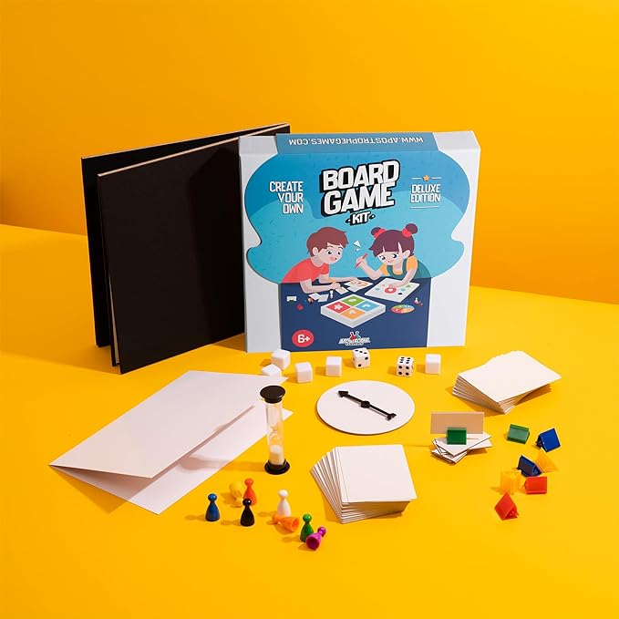 Create Your Own Board Game Set – DIY Kit with Blank Game Board, Game Pieces, Blank Cards, Dice, Spinner, Rulebook, Sand Timer – Build Your Own Game for Family Board Games