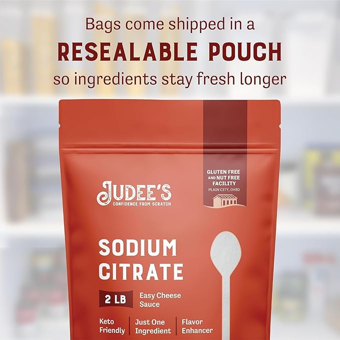 Judee’s Sodium Citrate 2 lb - 100% Non-GMO, Keto-Friendly - Gluten-Free and Nut-Free - Food Grade - Great for Molecular Gastronomy Cooking - Emulsifier for Cheese Sauce - Serves as Preservative