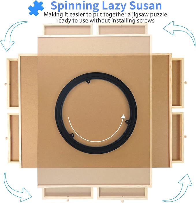 WOOD CITY Puzzle Board, 1000 Piece Wooden Jigsaw Puzzle Board with Drawers, 30” x 22” Portable Puzzle Table with Covers and Lazy Susan, Rotating Jigsaw Puzzle Table for Kids and Adults