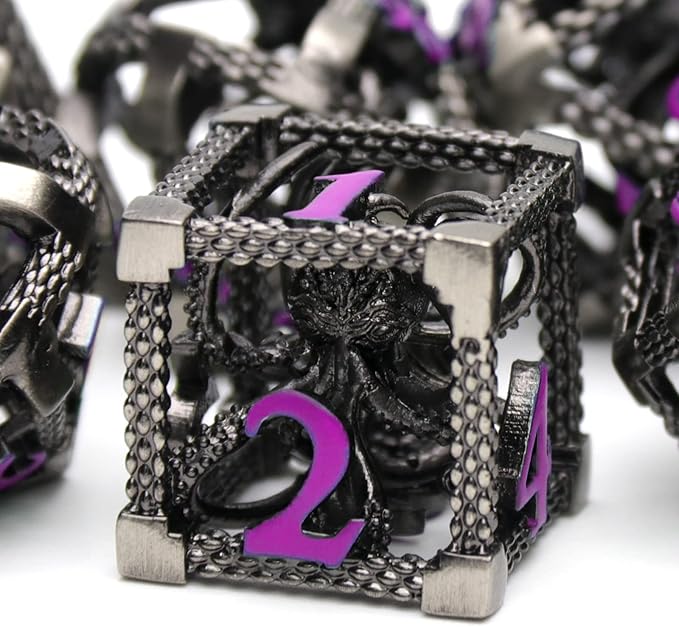 DND Dice for Dungeons and Dragons Polyhedral Dice Set Metal Role Playing D&D Dice HNCCESG Hollow Cthulhu Gaming for Table Game RPG (Purple Number)