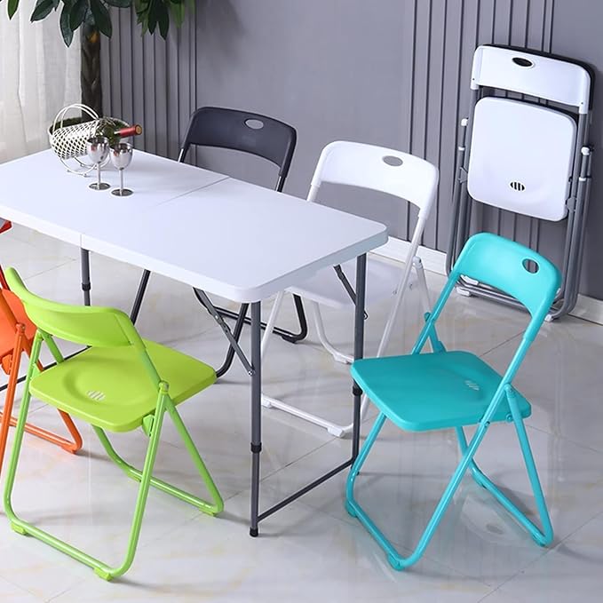 SKOK 330lbs Folding Picnic Table 4/6/8 Foot Adjustable Height, 4/6/8FT Plastic Table Portable w/Handle, Utility Commercial Craft Sewing Card Table w/Heavy Duty Frame for Party Events