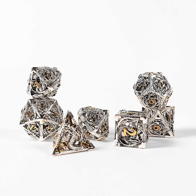 AncientDeer 7pcs Metal Dice Set D&D, Unique New Dragon Pattern DND Metal Dice Set, Used for Dungeons and Dragons Role Playing Game(RPG),MTG,Pathfinder,Table Game,Board Games