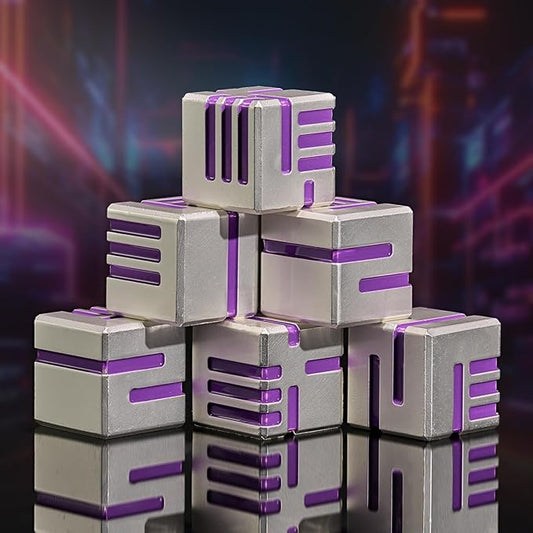 16MM 6 Sided Dice Set,Metal D6 Dice Set White Purple Line Round Edges Game Dice, with Gift Box for DND Dungeons and Dragons Role Playing Game(White Purple)