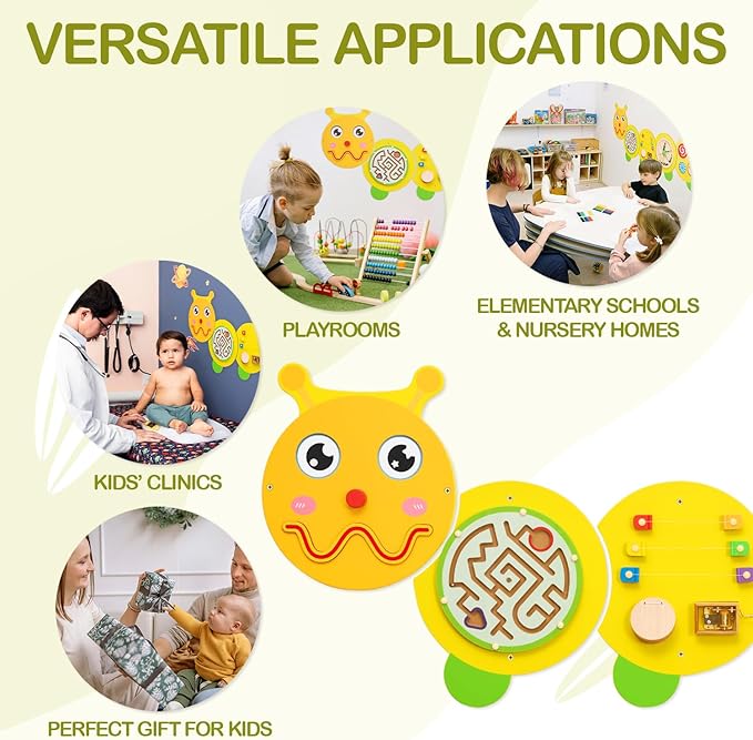 Monläurd® Caterpillar Montessori Busy Board,Sensory Board,Educational Toys,Activity Cube,Wall Toys,Daycare Furniture,Playroom Furniture,Interactive Toys,Wooden Toys,Learning Toys,Boys and Girls 6 M+