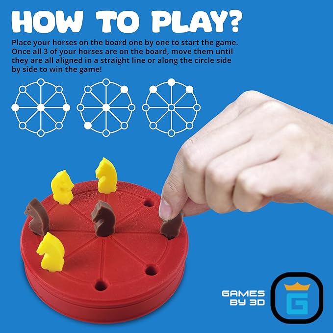 ROTA Game, Tic-Tac-Toe Game with Never a Tie, A Winner in Every Round, Ancient Roman Strategy Game, Portable 4" Board, Pockets or Purse-Size, with Horse Pieces, Made in USA (Red)