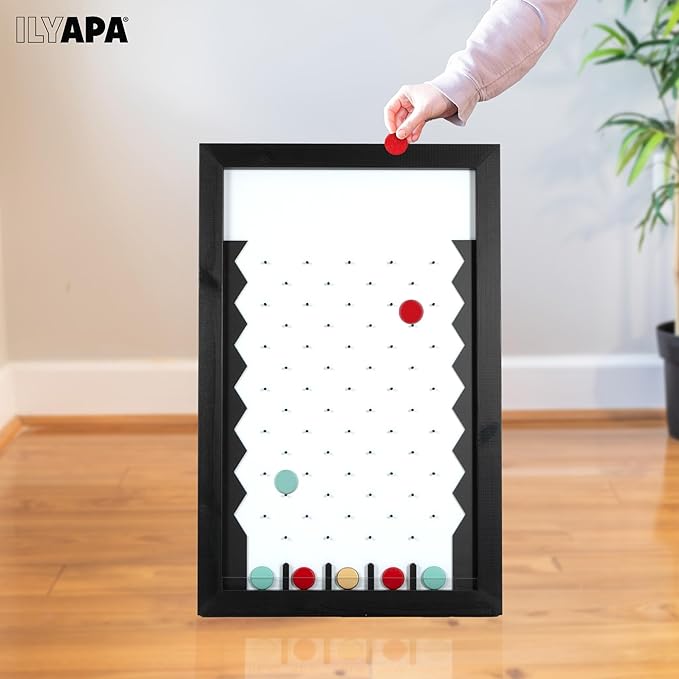 Ilyapa Large Prize Drop Board Game - 18x28 Inch Portable Penny Drop Game for Events and Trade Show - Wooden A-Frame Whiteboard Sign, Eraser