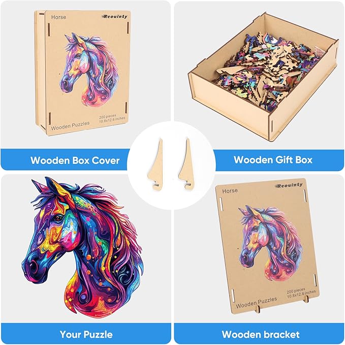 Puzzles for Adults 500 Pieces, Cool Horse Liberty Wooden Jigsaw Puzzles 15.8 * 18.3in, Unique Shape Animal Adult Gifts, Irregular Wood Puzzles Best Gift for Adults Family Game