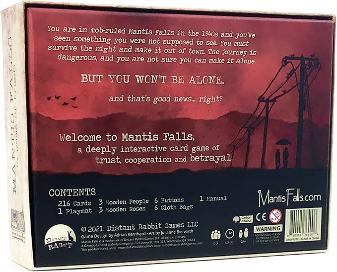 Mantis Falls Board Game | Hidden Traitor Strategy Card Game for 2-3 Players | Sometimes Cooperative Adventure Game for Adults and Teens | Ages 14+ | Playtime 60-90 Minutes | by Distant Rabbit Games