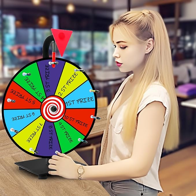 12" Heavy Duty Spinning Wheel for Prizes,10 Colorful Prize Slots Tabletop Spinner,Color Prize Wheel for Trade Show,Fortune Spinning Game,Carnival 2Packs