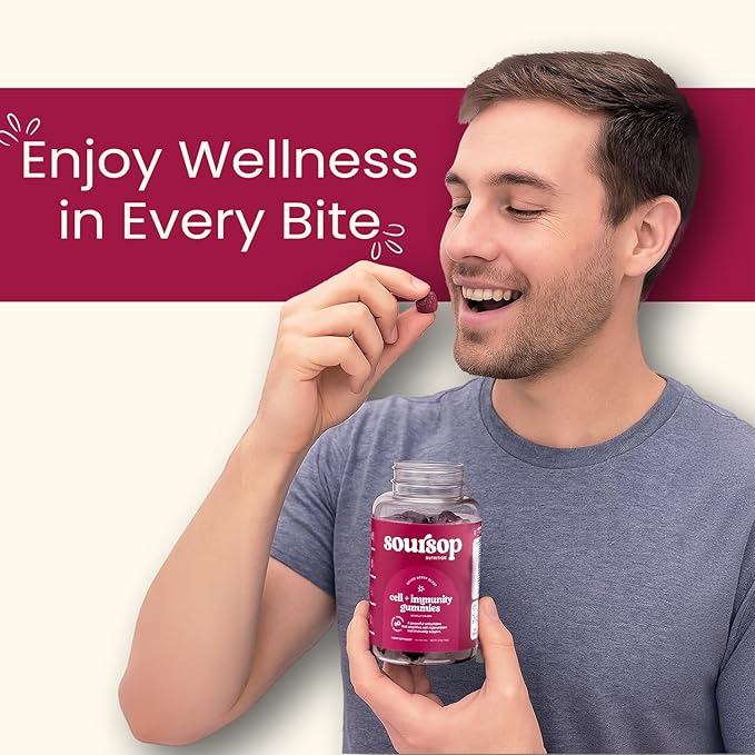 Soursop Gummies | Sugar Free | Cell + Immunity Gummie | with Powerful Antioxidants + Holistic Vitamins | Made from Soursop Leaves | Organic Fiber Gummie for Adults | Berry (2-Pack)