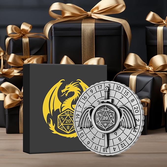 Spinner DND Dice, 7-in-1 Fighters Swords Metallic D&D Dice, Fighters Swords Roulette Dice Spinner for DND Dice Set, DND Gifts with Gift Box, Role Playing Board Game Accessories, Dark Silver