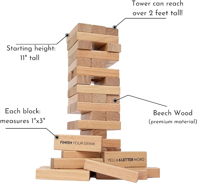 Adult Drinking Game - 54 Blocks with Hilarious Drinking Commands on 40 of Them | Perfect Party Starter | Entertaining Party Game for Adults | Novelty Funny Gift (Natural)