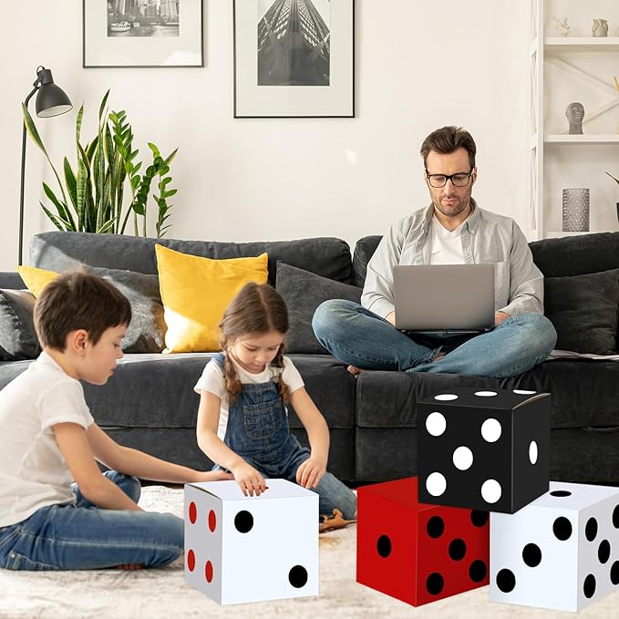 8PCS Large Casino Dice Boxes 11 Inch Casino Theme Party Decoration Jumbo Giant Dice Favor Boxes Bulk for Board Game Night Table Centerpiece Las Vegas Graduation Prom Birthday Party Supply, Multicolor