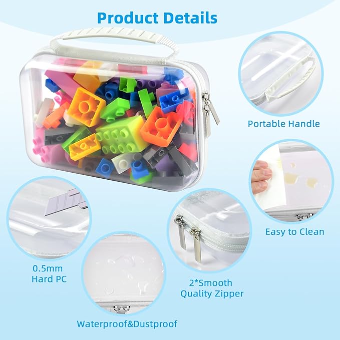 SameTech Hard Pouch, 2pcs Clear Hard Shell Zipper Case, Clear Plastic Storage Box Containers Small Toiletry Bag for Small Items, Toys, Building Blocks, Puzzles, Cosmetics & Stationery