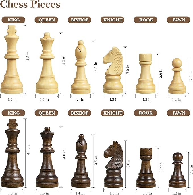 18.5 Inch Wooden Chess Set with Handle,Chess Sets for Adults Kids Portable Folding Board Games with 4.5" King and 2 Extra Queens Handmade Large Pieces with Storage Slots