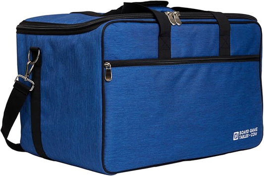 Board Game Bag - Fits 7 Standard Boxes - Carry With Backpack/Shoulder Strap/Luggage Slip - Padded For Protection - Duffle Bag For Travel Or Game Night - Pocket For DND Accessories (Royal Blue)