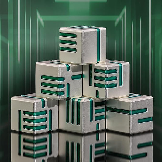 6 of Pack 16MM Metal 6 Sided Dice Set,White Green Line Round Edges Game Dice Set, with Gift Box for Dungeons and Dragon,Bunco or Teaching Math Tabletop Game(White Green)