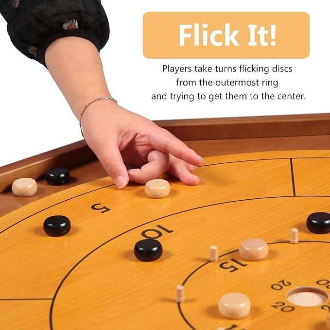 Tournament Crokinole and Checkers, 30-Inch Official Crokinole Board Game with 26" Playing Surface, Canadian Heritage Tabletop Game for Two Players, Dexterity Krokinole Games for Families and Friends